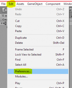 Click "edit" then "preferences" from the Unity menu